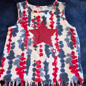 Girls' Red & Blue Star Tie-Dye Fringe Tank Top